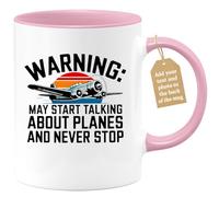 quotedazur Café-Croissant - Aviation Custom Coffee Mug - May Start Talking About Planes and Never Stop - Modern Humorous Gift