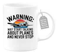 quotedazur Café-Croissant - Aviation Custom Coffee Mug - May Start Talking About Planes and Never Stop - Modern Humorous Gift