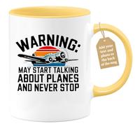 quotedazur Café-Croissant - Aviation Custom Coffee Mug - May Start Talking About Planes and Never Stop - Modern Humorous Gift