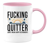 quotedazur Café-Croissant - Personalized Custom Coffee Mug Fucking Quitter (Oops I Mean Happy Retirement) for Retired Colleagues, Funny Party Gift, Celebration of Career Change