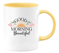 quotedazur Café-Croissant - Personalized Custom Coffee Mug Good Morning Beautiful - Cute for Women, Girlfriend, Birthday, Encouraging Gift, Motivation, Positive Vibes