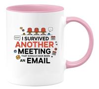 quotedazur Café-Croissant - Personalized Custom Coffee Mug I Survived Another Meeting That Should Have Been an Email - Humor Present for Office Workers, Colleagues, and Team Celebrations