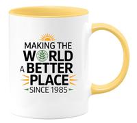 quotedazur Café-Croissant - Personalized Custom Coffee Mug Making The World A Better Place Since 1985 - Great for Birthdays, Retro Events, Coffee Lovers, & Those Who Appreciate Humor
