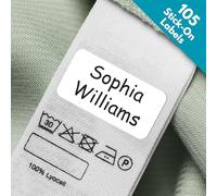 QuoteMyWall 105 Stick On Clothing Labels for Care Home Clothes Stationery | No Iron Washable Personalised Nursing Home Name Sticker Tags School Children Kids Nursery Day Care Washing Machine Safe