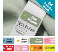 QuoteMyWall 84 Stick On Washable Clothing Labels for School Uniform Clothes | No Iron Personalised Name Sticker Tags Kids, Care Home Customised Peel & Stick Children's Stationery (White)