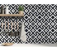 QuoteMyWall Black & White Abstract Pattern Tile Stickers (16 Pack) 15cm x 15cm Standard Vinyl