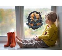 QuoteMyWall Halloween Window Sticker Decal - Haunted House With Bats & Creepy Black Pumpkins Removable Halloween Decor