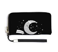 Quotes I love you to the moon and back Stars Space Planets Dark Black Long Clutch Wallet, Long Handbag with Removable Wristlet Strap, PU Leather Zip Purse, Credit Pass Case Card-Holder for Men Women