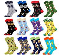 QUOTRE 12 Pairs Men’s Funny Socks,Novelty Funky Food & Cartoon Patterns,Colourful Fun Socks - Ideal Mens Christmas Stocking Stuffers Gifts,Daddy Husband Grandpa,Fathers Day Secret Gifts,Size 9-12 UK