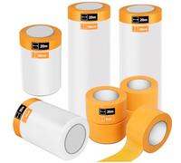QUOTRE 4 Rolls Tape and Drape, Pre-Taped Masking Film Set - Dust Sheet Rolls (55cm x 20M x 2, 150cm x 30M x 2) with 5 Rolls 3mm Paper Tape for Car, Wall, Furniture Painting & Decorating Covering