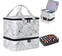 Quoyiyo Nail Polish Organizer Case Hold 42 Bottles (15 ml) and Nail Lamp, Double Layer Storage Case with Adjustable Dividers for nail Supplies