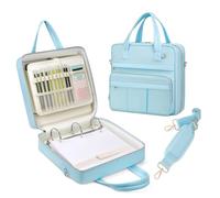Quoyiyo Zipper Binder | 3 Inch O-Ring, 600 Sheet Capacity Trapper Keeper with Shoulder Strap & Handle, Binder Bag with Multiple Storage Pockets, Fits 13" Laptop (Blue)