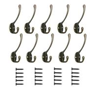 QUOZUO 10 Pieces Wall Hooks Heavy Duty, Coat Hooks Hardware Wall Hooks for Hanging Coats Double Hooks Wall Mounted for Key, Towel, Bags, Cup, Hat (Retro)