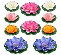 QUOZUO 10PCS 3 sizes Artificial Foam Lotus Floating Flowers with Water Lily Pad Ornaments for Home Garden Pond Decor Pools Water Decorations, Colorful