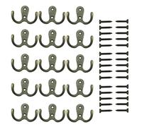 QUOZUO 15 Pieces Double Prong Robe Hook Metal Cloth Hanger Dual Coat Retro Hooks Wall Mounted with Screws for Coat, Scarf, Bag, Towel, Key, Cap, Cup, Hat