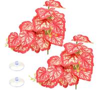 QUOZUO 2 Pack Reptile Plants, Artificial Hanging Plants with Suction Cups, Habitat Decor Plastic Vines Decorations for Bearded Dragons Lizards Snake Geckos Frogs - Red