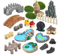 QUOZUO 21 Pcs Fairy Garden Miniatures Accessories Bridge House Landscape Water Well Fence Figurines Pond Mushroom Lawn Garden Ornament for DIY Craft