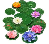 QUOZUO 22 Pack Artificial Floating Foam Lotus Flowers with Artificial Frog Lotus Leaves, Lily Pads for lake, Pond Plants Ornaments for Pool Water Decoration, Colorful