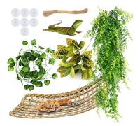 QUOZUO Bearded Dragon Hammock Reptile Hide decor, Leopard Gecko Tank Accessories Reptile Hammock with Jungle Climbing Vines Hanging Plants Artificial Leaves for Chameleon, Lizards, Gecko, Snakes