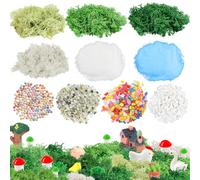 QUOZUO Scenery Basing Material Kit, 10 Pack Fairy Garden Miniatures Accessories Kit Dry Grass Moss Mixed Model Sand and Stone Fake River Desert for DIY Crafts, Mini Garden Scenery Railway Sand Model