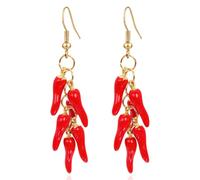 QUPENGXU 4 Pairs Lifelike Simulation Vegetable Resin Dangle Drop Earrings For Women 3D Long Chili Tassel Pepper Dangle Earrings For Women, trumpet, Resin, No Gemstone