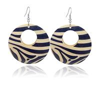 QUPENGXU African Printing Drop Dangle Earrings Wooden Round Zebra Print Earrings For Women (Zebra)