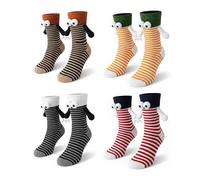 QUPOLPOL Magnetic Holding Hands Socks - 4 Pairs 3D Doll Couple Socks, Funny Novelty Unisex Gift Socks for Couples, Friends & Lovers - Soft Polyester Cotton One Size