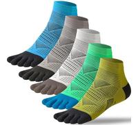 QUPOLPOL Men’s Running Toe Socks - 5 Pairs Cushioned Athletic Ankle Socks with Five-Toe Design, Breathable & Anti-Blister, for Gym, Sports, Daily - Multicolour, UK 6-10