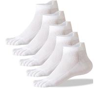 QUPOLPOL Men's Five-Toe Sport Socks - 5-Pack Athletic Socks with Separated Fingers Breathable Cotton Ideal for Running, Gym, and Daily Wear, Ankle Sock for Foot Health and Comfort, White, UK 6-10