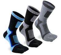 QUPOLPOL Men's Hiking Toe Socks, 3 Pairs Five Toe Crew Socks
