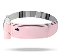 QUPOLPOL Running Belt with Slim Bottle Pocket for Women and Men - Compact Reflective Phone Holder Waist Pack for Keys, Cards and Small Essentials, Water-Resistant Sports Belt, Pink