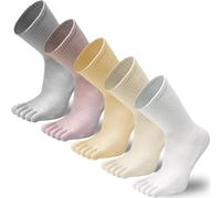 QUPOLPOL Women Toe Socks Cotton - 5 Pairs Breathable Anti-Odour Five Finger Crew Socks for Ladies UK 4-7, Athletic Socks for Running Yoga Pilates Fitness (Multicolour)