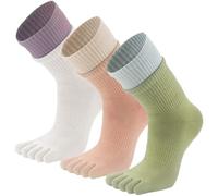 QUPOLPOL Women's Athletic Toe Socks - 3 Pairs of Breathable Cotton Five-Toe Socks with Stylish Contrast Stripes for Yoga, Pilates, Fitness, and Everyday Wear