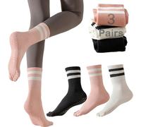QUPOLPOL Women's Yoga Toe Socks - 3 Pairs of Breathable Cotton Five-Toe Socks for Yoga, Pilates, Barre, Fitness, and Daily Wear - Non-Slip and Comfortable