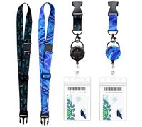 Quprofa Badge-holders Set, 2x Multifunctional Cruise Breakaway Lanyard, Retractable Badge Reel, Waterproof ID Badge Holder, Key Ring, Safety Buckle (Black Moon Whale & Blue Ocean)