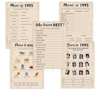 QUPT 30th Birthday Party Games, Set of 5 Activities for 10 Guests, Born in 1995 Games Bundle, Birthday Party Supplies for Adults, Pack of 50 Cards