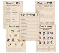 QUPT 40th Birthday Party Games, Born in 1984 Games Bundle, Set of 5 Activities for 10 Guests, Birthday Party Supplies for Adults, Pack of 50 Cards