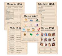 QUPT 70th Birthday Party Games, Set of 5 Activities for 10 Guests, Born in 1953 Games Bundle, Birthday Party Supplies for Adults, Pack of 50 Cards