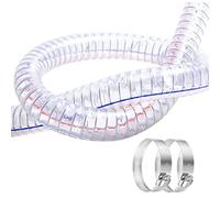 QuQuyi 5/8" ID x 5/6" OD, 3FT length Steel Wire Hose PVC Vacuum Tubing (with 2 Stainless Clamps), Drain Hose Vinyl Suction Tubing Flexible Tube Vinyl Hose Line