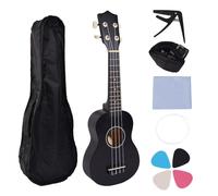 QUR 21 Inch Ukulele Set for Beginners 4-String Small Guitar Basswood Ukulele with Carry Bag Clip and 4 Picks-Black Durable Easy to Use