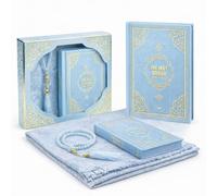 Quran Gift Set - English Translated Holy Quran, Prayer Mat, and Tasbih Beads - Elegant Islamic Gift for Ramadan, Eid, Hajj, Umrah, or Daily Prayers - Perfect Religious Gift for Muslims (Blue)