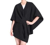 Qurlon 2025 NEW Women's Solid Color Cape Shawl Elegant Open Front Poncho soft Knit Sweater Wraps for Fall Winter Accessories (Black)