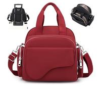 Qurlon Elegant Solid Color Shoulder Bag for Women Casual Front Pocket Nylon Crossbody Bags Soft Top Handle Everyday Purse (Red)
