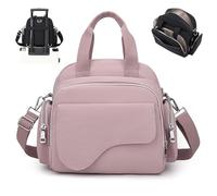 Qurlon Elegant Solid Color Shoulder Bag for Women Casual Front Pocket Nylon Crossbody Bags Soft Top Handle Everyday Purse (Light Pink)