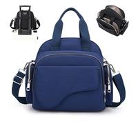 Qurlon Elegant Solid Color Shoulder Bag for Women Casual Front Pocket Nylon Crossbody Bags Soft Top Handle Everyday Purse (Dark Blue)
