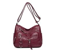 Qurlon Multi Pocket Single Shoulder Bag Soft PU Leather Crossbody Bag Daily Use Multi Functional Middle-aged Bag, Red
