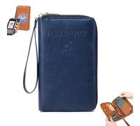 Qurlon Rowgins Multi-Functional RFID Passport Wallet, Rowgins RFID Passport Holder for Travel Essentials, Anti-Theft Leather Travel Organizer for Cards & Tickets, and Cash (Dark Blue)