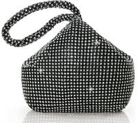 Qurlon Women's Soft Rhinestones Handbag Clutch Small Evening Bags Sparkly Glitter Triangle Purse for Party Prom Wedding (Black)