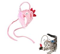 QUROXO Angler Fish Cat Hat, 2023 New Pet Cat Teaser Toy Hat, Head Mounted Cat Headgear Interactive Adjustable Size Cat hat Feather Toy (A)