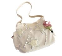 QUROXO Solarix Cute Star Shoulder Bag for Women, Y2k Star Tote Hobo Bag Large Capacity Shoulder Bag, White/Opulent Garden, Large